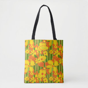 Retro 1970s Orange Yellow Flowers Tote Bag