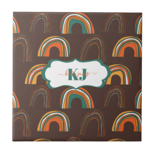 Retro 1970s Rainbow Pattern   Monogram Tile