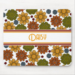 Retro 1970s Red Green Yellow Orange Flower Mouse Mat