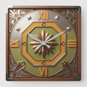 Retro 1970s Starburst Octagon Vintage Avocado Square Wall Clock