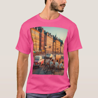 Retro 1970S Stockholm  Ai Artwork Colourful Street T-Shirt