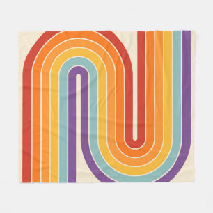 Retro 1970s Style Arched Stripes Geometric Pattern Fleece Blanket