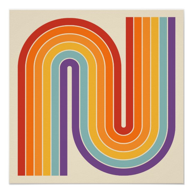 Retro 1970s Style Arched Stripes Geometric Pattern Poster (Front)