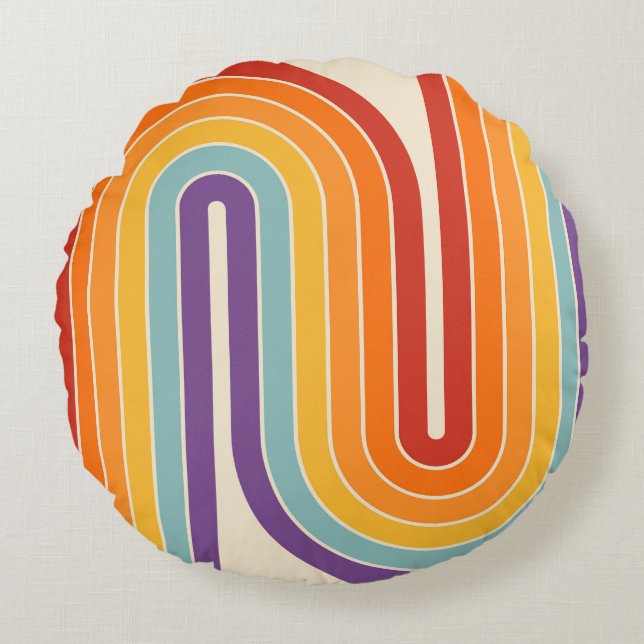Retro 1970s Style Arched Stripes Geometric Pattern Round Cushion (Front)