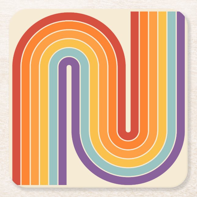 Retro 1970s Style Arched Stripes Geometric Pattern Square Paper Coaster (Front)