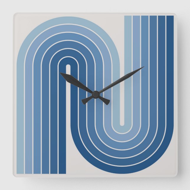 Retro 1970s Style Arched Stripes Geometric Pattern Square Wall Clock (Front)