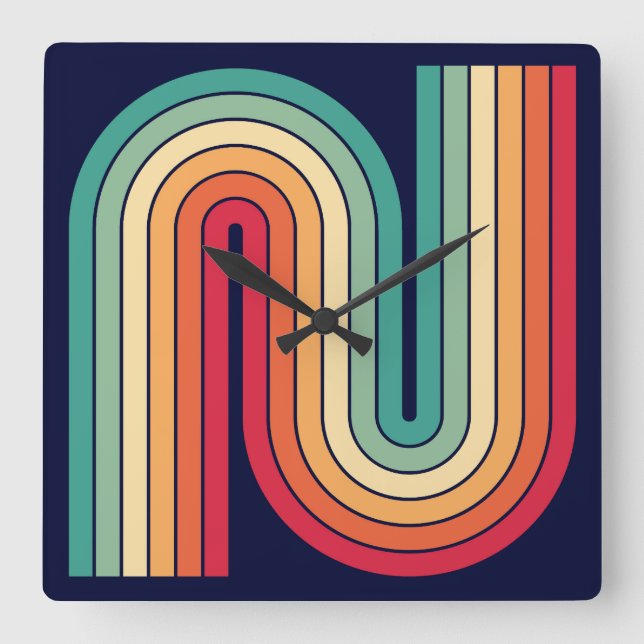 Retro 1970s Style Arched Stripes Geometric Pattern Square Wall Clock (Front)