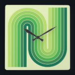 Retro 1970s Style Arched Stripes Geometric Pattern Square Wall Clock<br><div class="desc">Retro 1970s Style Arched Stripes Geometric Pattern in Greens.</div>
