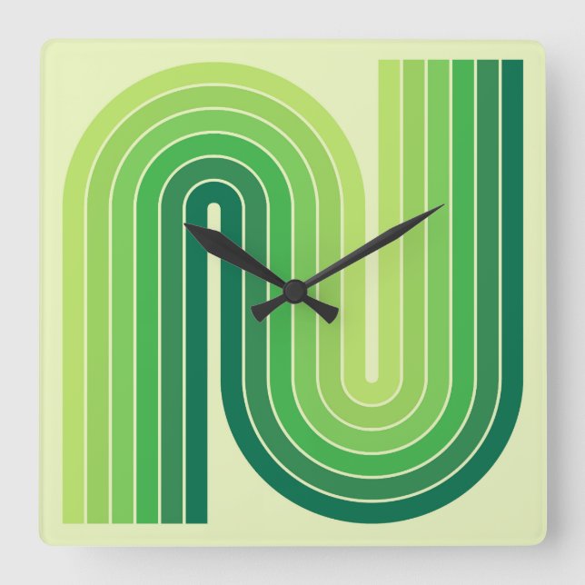 Retro 1970s Style Arched Stripes Geometric Pattern Square Wall Clock (Front)