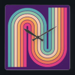 Retro 1970s Style Arched Stripes Geometric Pattern Square Wall Clock<br><div class="desc">Bright and Colourful Retro 1970s Style Arched Stripes Geometric Pattern.</div>