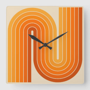 Retro 1970s Style Arched Stripes Geometric Pattern Square Wall Clock