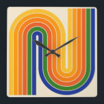Retro 1970s Style Arched Stripes Geometric Pattern Square Wall Clock<br><div class="desc">Colourful Retro 1970s Style Arched Stripes Geometric Pattern.</div>
