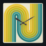 Retro 1970s Style Arched Stripes Geometric Pattern Square Wall Clock<br><div class="desc">Colourful Retro 1970s Style Arched Stripes Geometric Pattern in Teal Greens & Yellows.</div>
