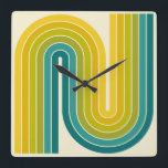 Retro 1970s Style Arched Stripes Geometric Pattern Square Wall Clock<br><div class="desc">Colourful Retro 1970s Style Arched Stripes Geometric Pattern in Teal Greens & Yellows.</div>