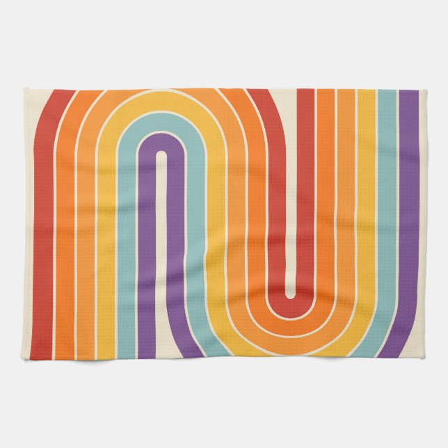 Retro 1970s Style Arched Stripes Geometric Pattern Tea Towel (Horizontal)