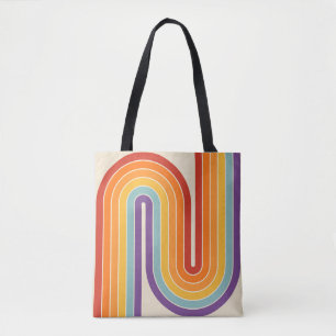 Retro 1970s Style Arched Stripes Geometric Pattern Tote Bag