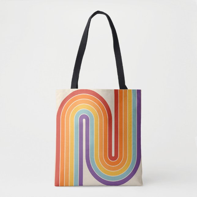 Retro 1970s Style Arched Stripes Geometric Pattern Tote Bag (Front)