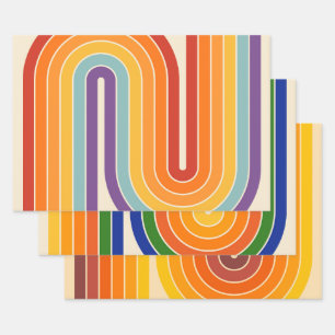 Retro 1970s Style Arched Stripes Geometric Pattern Wrapping Paper Sheet