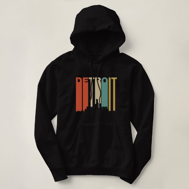Retro 1970's Style Detroit Michigan Skyline  Hoodie (Design Front)