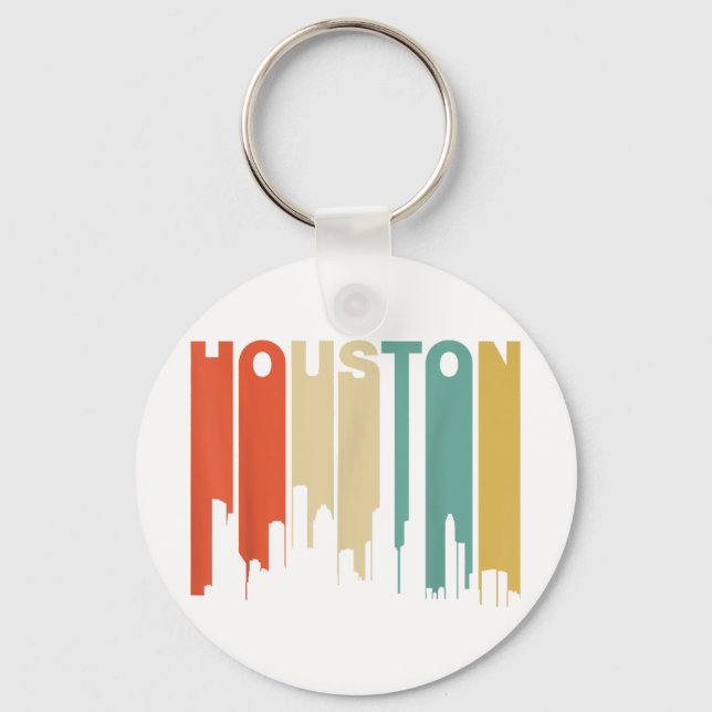 Retro 1970's Style Houston Texas Skyline  Key Ring (Front)