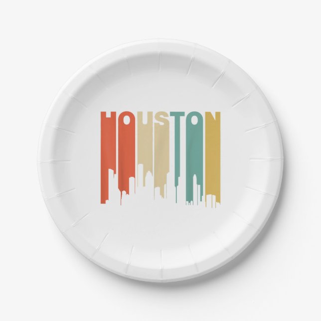 Retro 1970's Style Houston Texas Skyline  Paper Plate (Front)