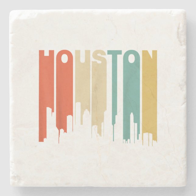 Retro 1970's Style Houston Texas Skyline  Stone Coaster (Front)