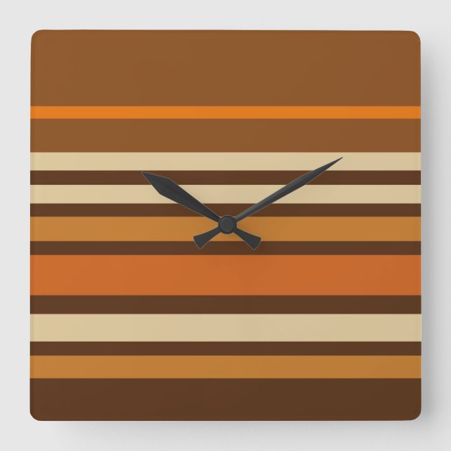 Retro 1970s Style Sporty Stripes Square Wall Clock (Front)