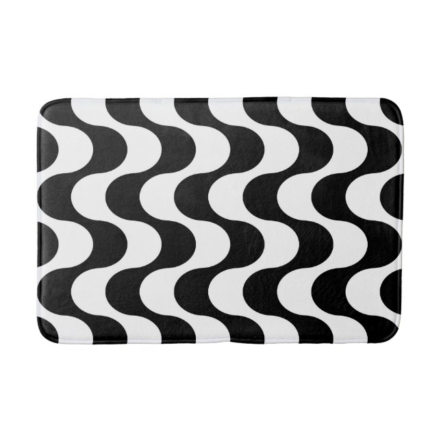 Retro 1970s Style Wavy Op-Art Stripe Pattern Bath Mat (Front)