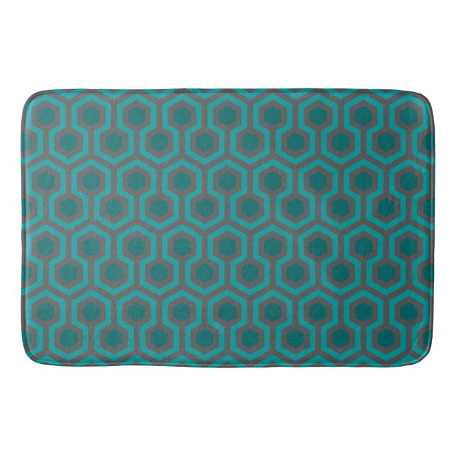 Retro 1970s Teal Turquoise Green Abstract Pattern Bath Mat (Front)