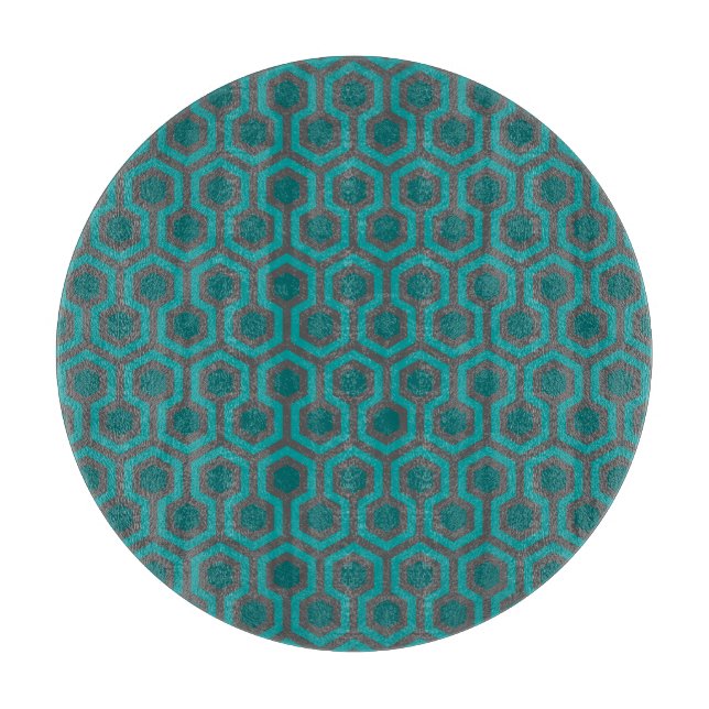 Retro 1970s Teal Turquoise Green Abstract Pattern Cutting Board (Front)