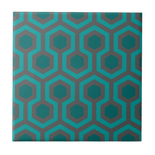Retro 1970s Teal Turquoise Green Abstract Pattern Tile