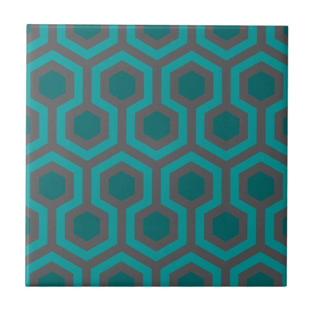 Retro 1970s Teal Turquoise Green Abstract Pattern Tile (Front)