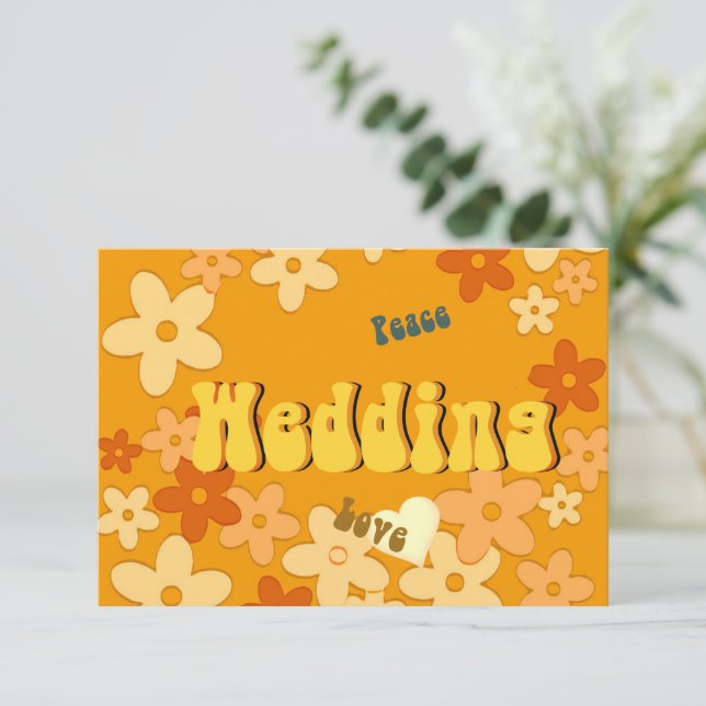 Retro 1970s  Theme Wedding Save The Date (Standing Front)