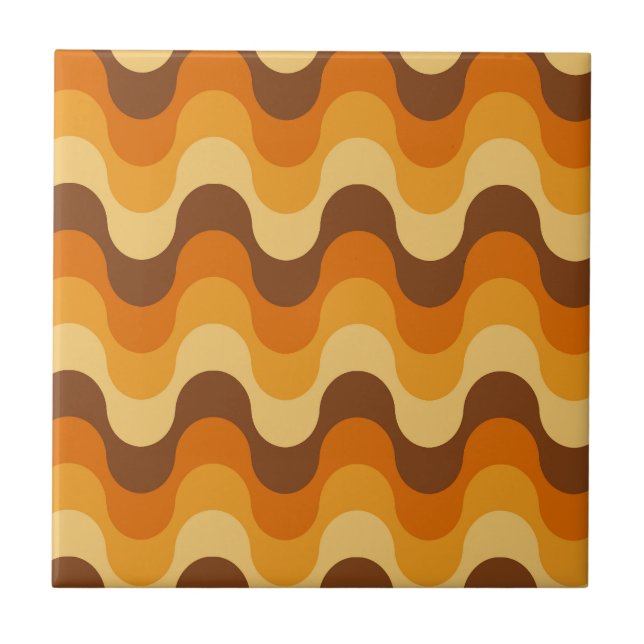 Retro 1970s Wavy Op-Art Stripe Pattern Tile (Front)