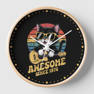 Retro 1976 Birthday 50th Cat Lover Bday Ukulele  Clock