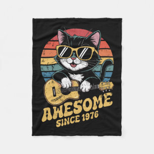 Retro 1976 Birthday 50th Cat Lover Bday Ukulele  Fleece Blanket