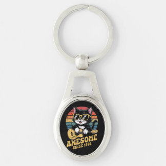 Retro 1976 Birthday 50th Cat Lover Bday Ukulele  Key Ring