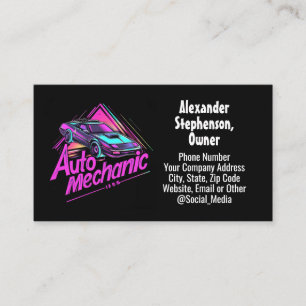 Retro 1980s 90s Sports Car Auto Mechanic Business Card