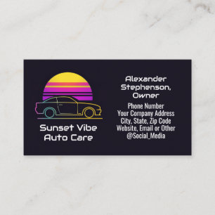 Retro 1980s 90s Sunset Sports Car Auto Mechanic Business Card