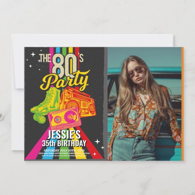 Retro 1980s Birthday Eighties Party Photo Invitation (Front)