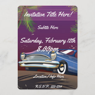 Retro 1980s Car neon poster Invitation