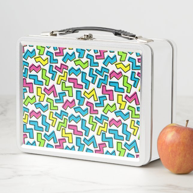 Retro 1980's Cool Cute 80s Memphis Pattern Metal Lunch Box (In Situ)