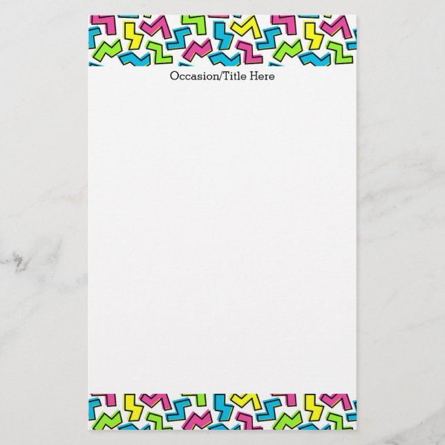 Retro 1980's Cool Cute 80s Memphis Pattern Stationery (Front)