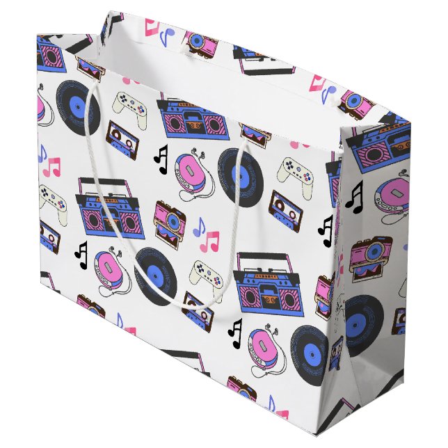 Retro 1980's Era Music Birthday Large Gift Bag (Back Angled)