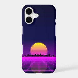 Retro 1980s synthwave glowing neon lights city