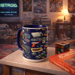 Retro 1980's Video Game Gear Pattern Mug