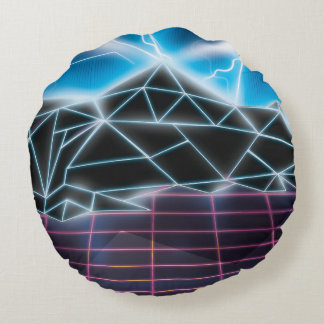 Retro 1980s video game graphic round cushion