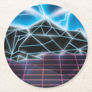 Retro 1980s video game graphic round paper coaster