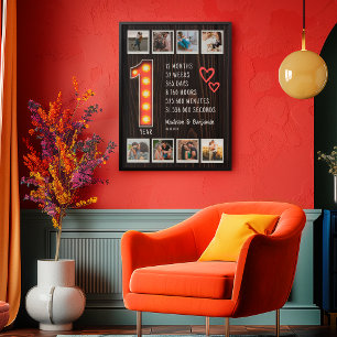 Retro 1st Anniversary Hearts Custom Photo Collage Poster
