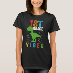 Retro 1st Vibes Trex Teacher Student Educator Back T-Shirt